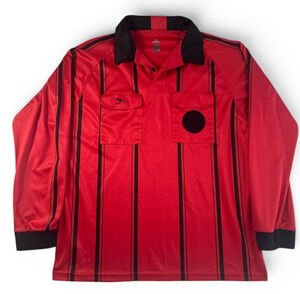 Score Soccer Referee Jersey Mens AL Red Black Striped Long Sleeve Official Shirt